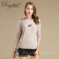 Cream Color Round Neck Short Style Ladies Handmade Knit Wool Sweater Patterns